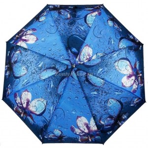 Зонт  Rain Proof синий с цветами, механика, 3 сл., арт.1055-3